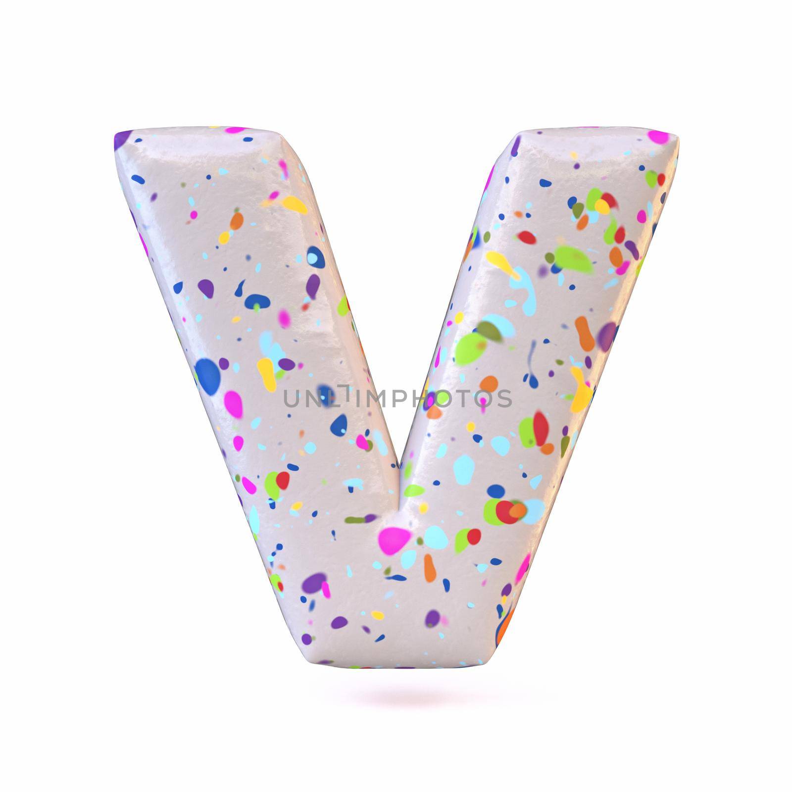 Colorful terrazzo pattern font Letter V 3D by djmilic