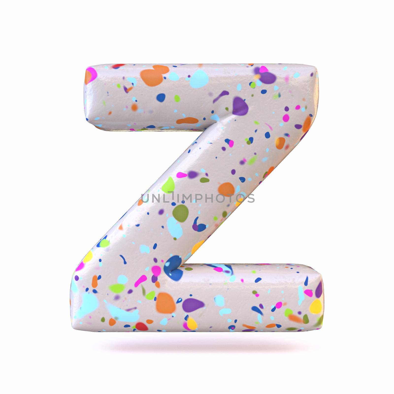 Colorful terrazzo pattern font Letter Z 3D render illustration isolated on white background