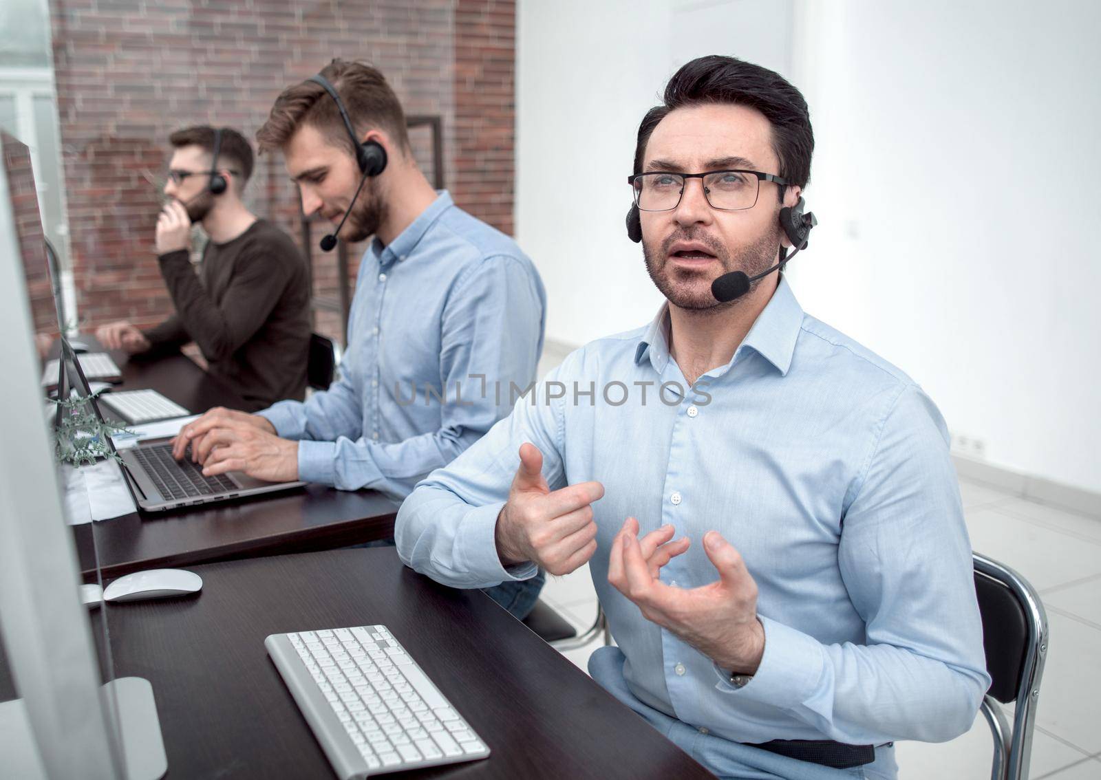 businessman at a video session in the call center.business concept