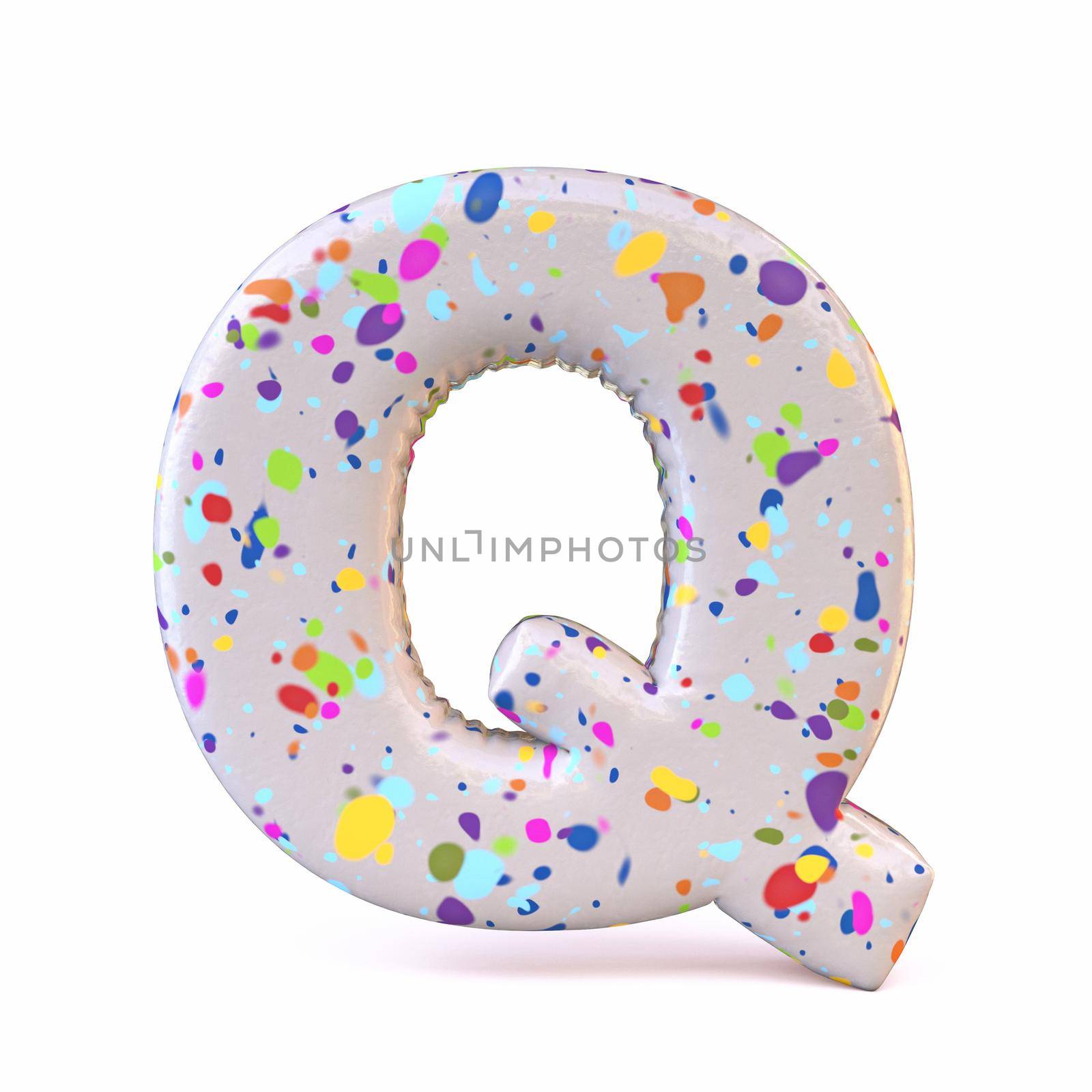 Colorful terrazzo pattern font Letter Q 3D render illustration isolated on white background