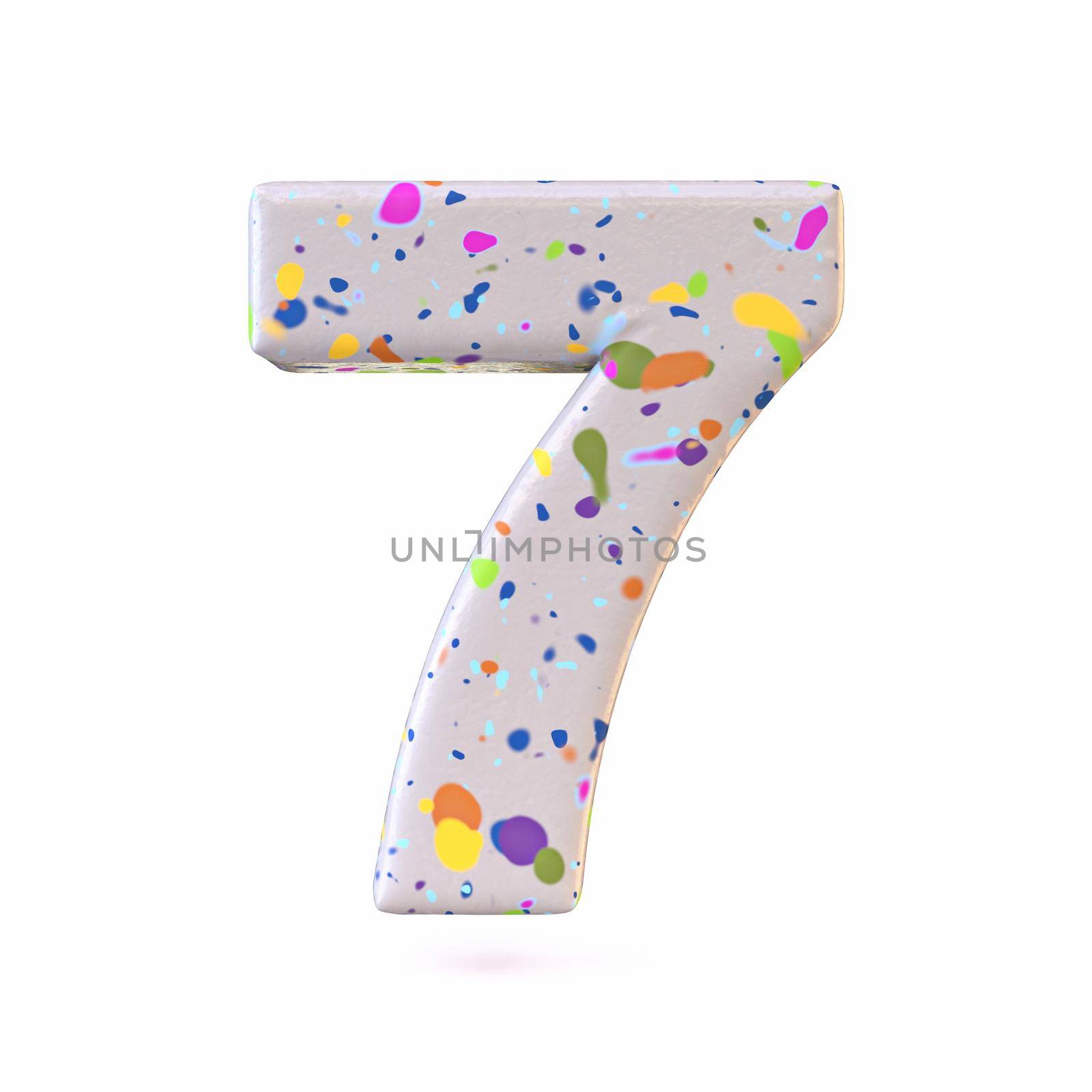 Colorful terrazzo pattern font Number 7 SEVEN 3D render illustration isolated on white background