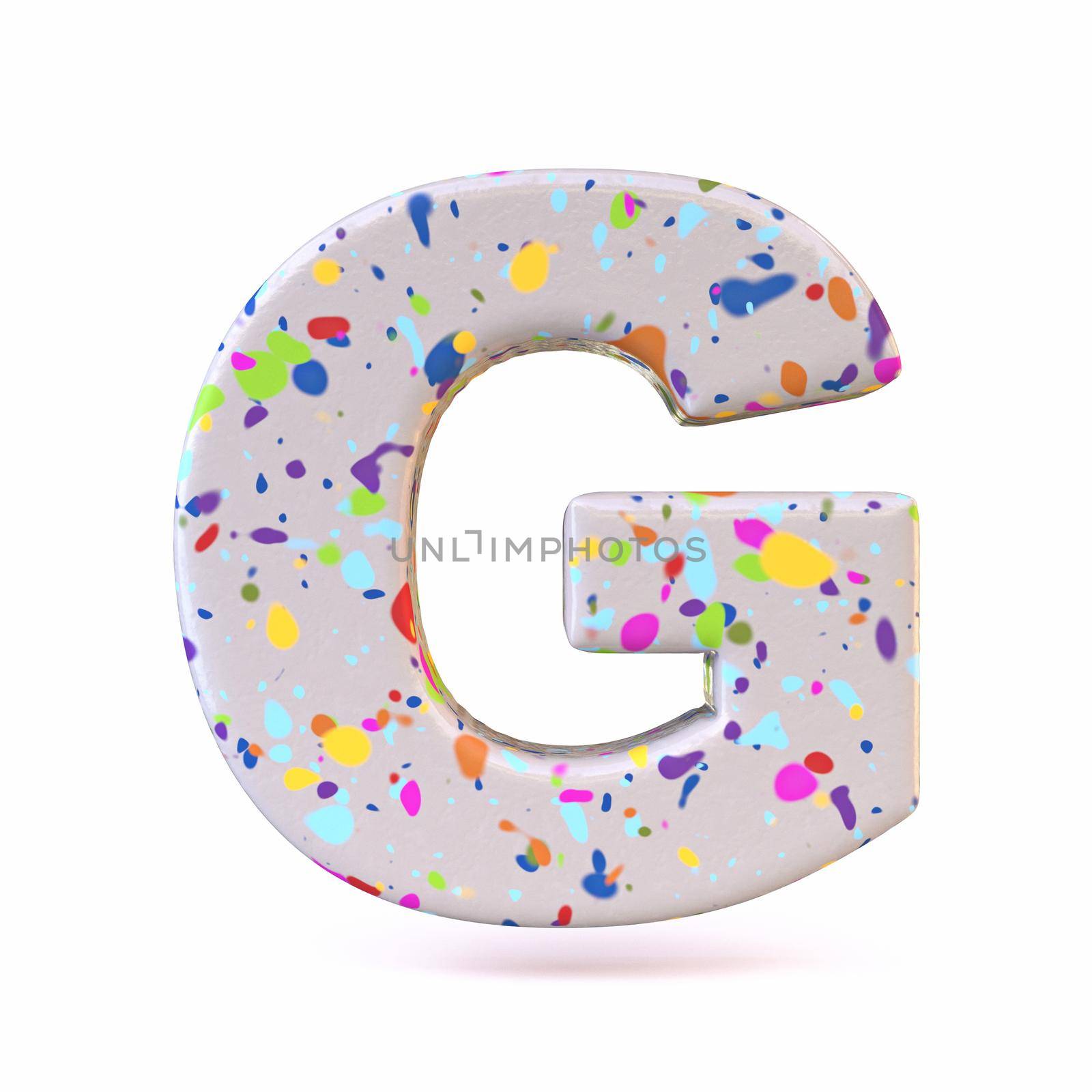 Colorful terrazzo pattern font Letter G 3D render illustration isolated on white background