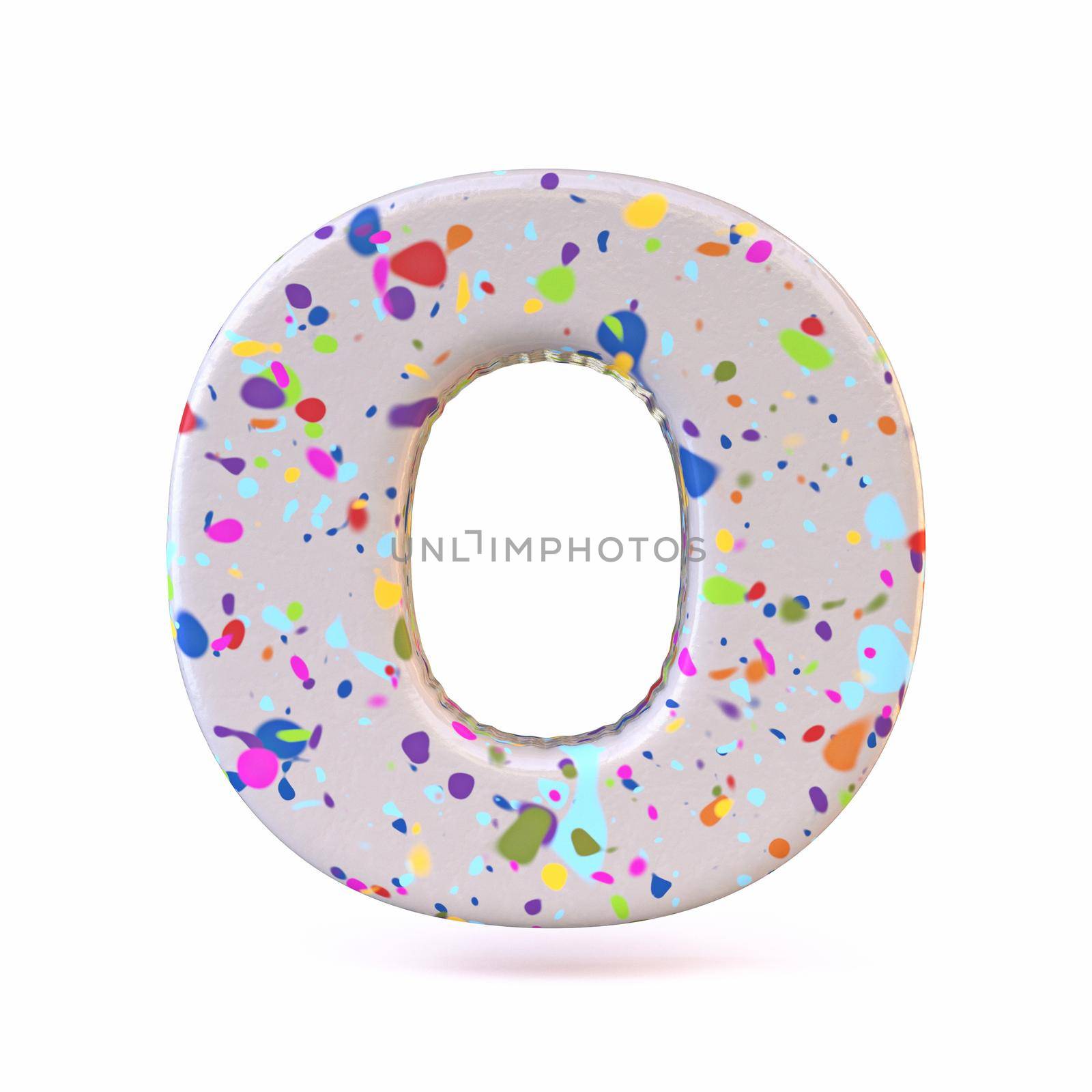 Colorful terrazzo pattern font Letter O 3D render illustration isolated on white background