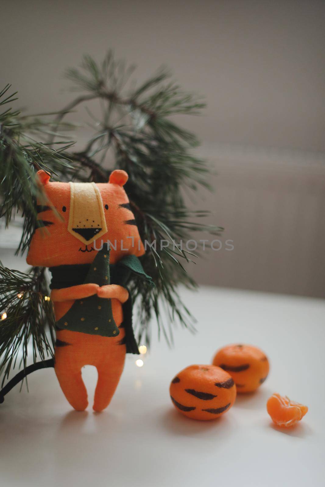 tangerines and tiger toy - symbol of 2022