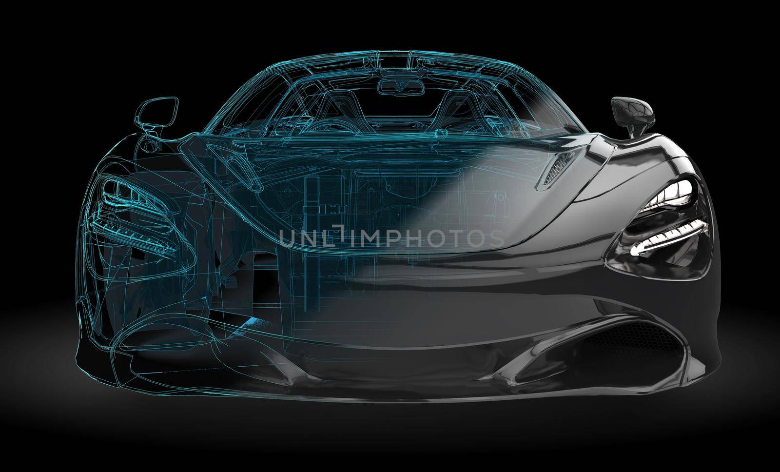 Illustration of a black car with wireframe intersection by cla78