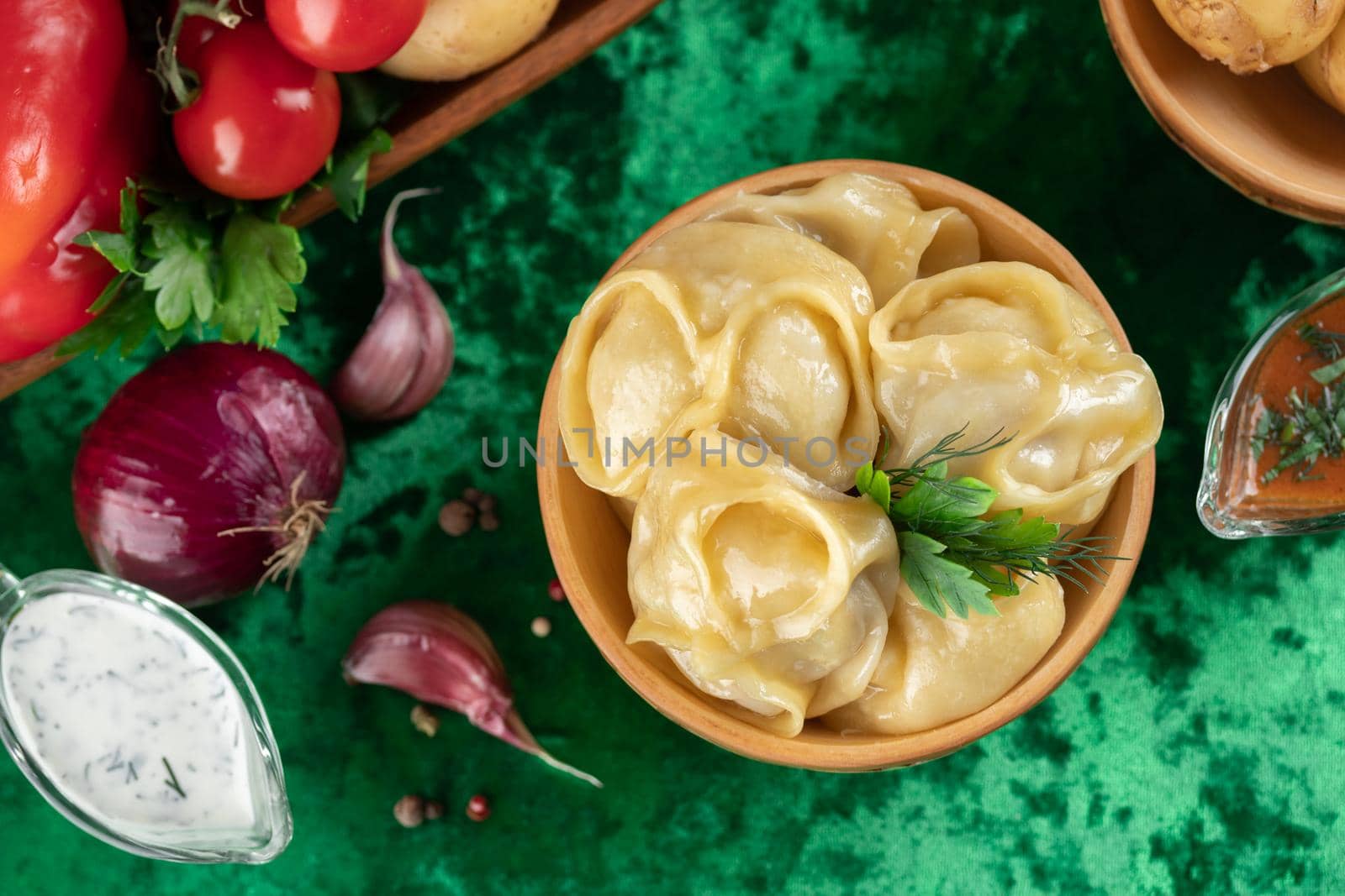 Oriental national traditional dumplings Manty horizontal
