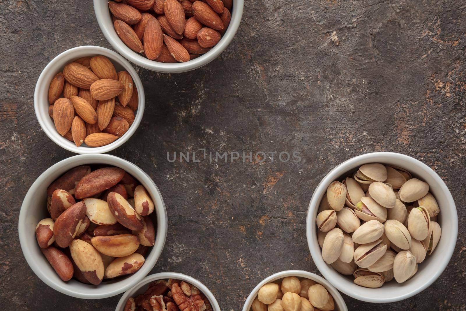 Assorted nuts macro on a dark background