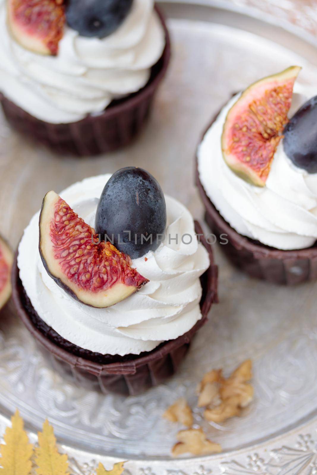 Autumn sweet dessert decorated on a table in the park