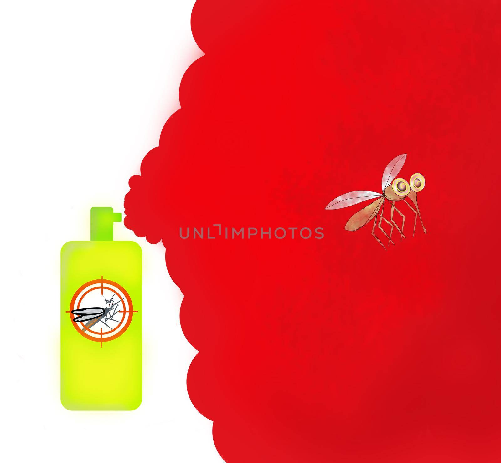 Mosquito repellent banner concept. Insect repellent aerosol. Pest, insect and bug control spray bottle.