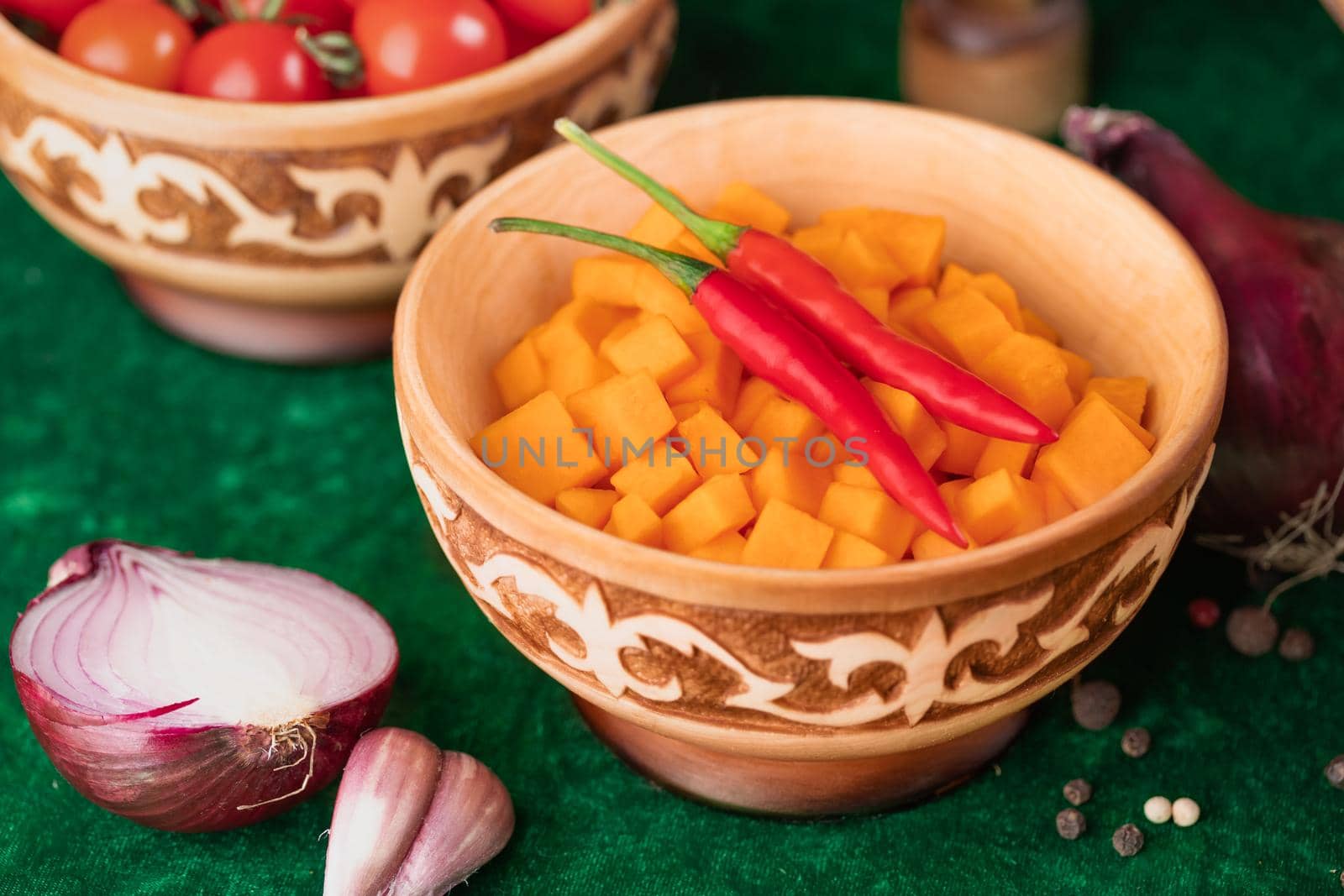 Oriental national traditional dumplings Manty horizontal