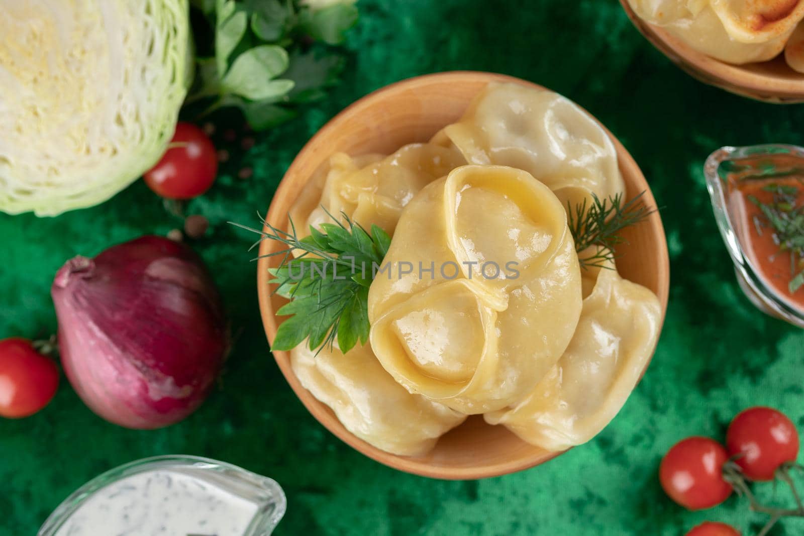 Oriental national traditional dumplings Manty horizontal