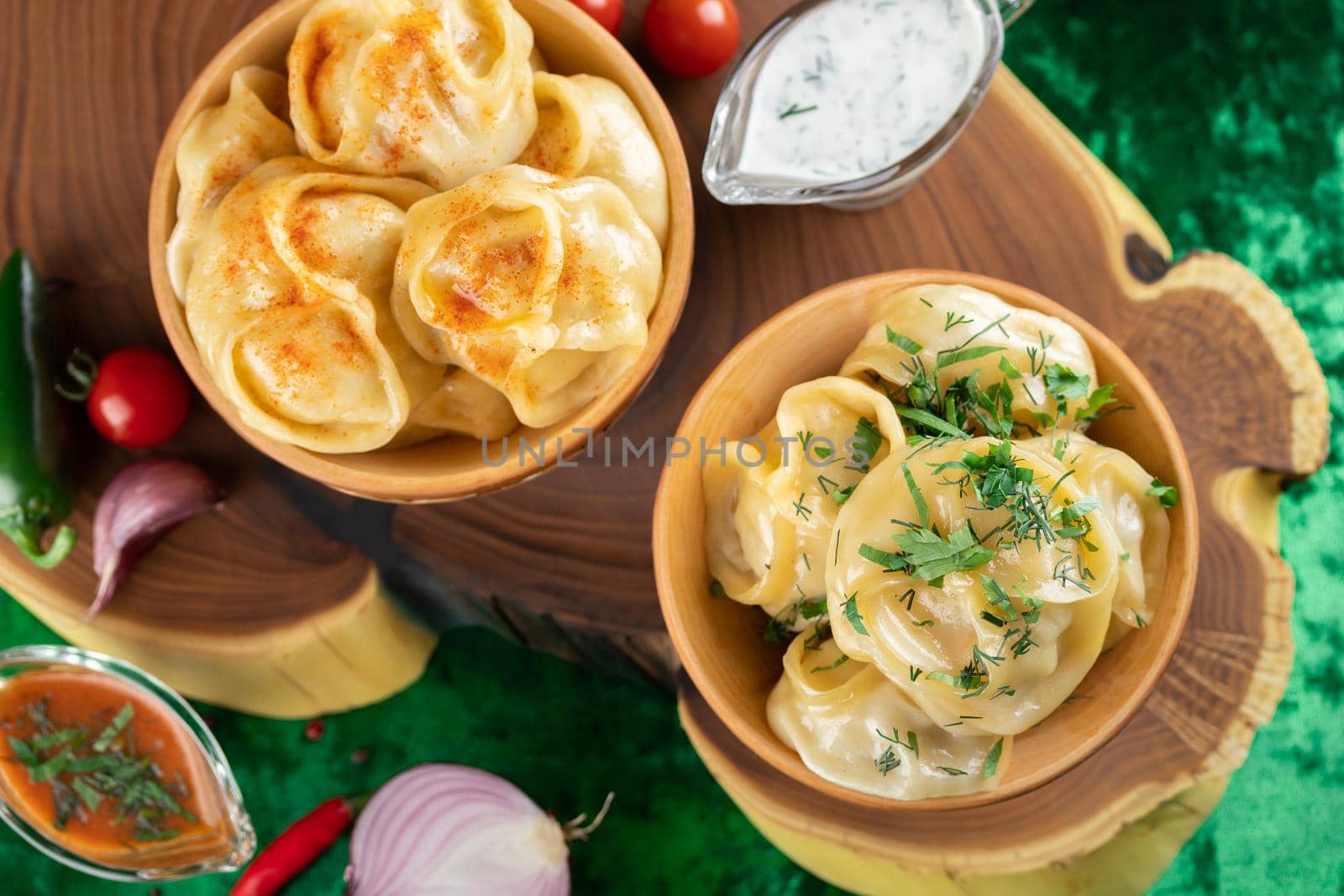 Oriental national traditional dumplings Manty horizontal