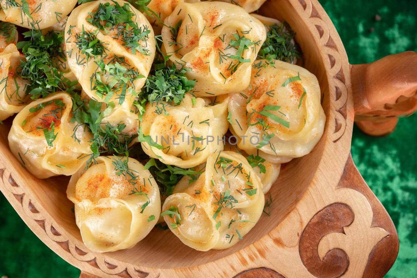 Oriental national traditional dumplings Manty horizontal