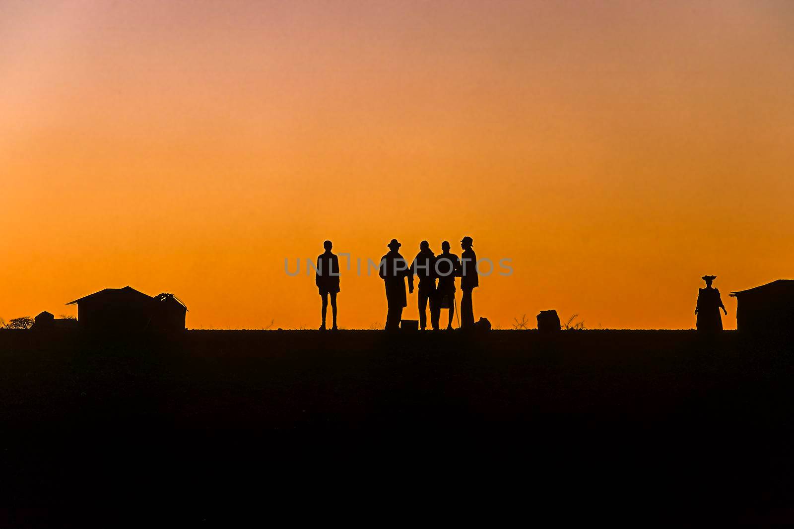 backlight at the sunset of herero people in Kaokoland, Namibia