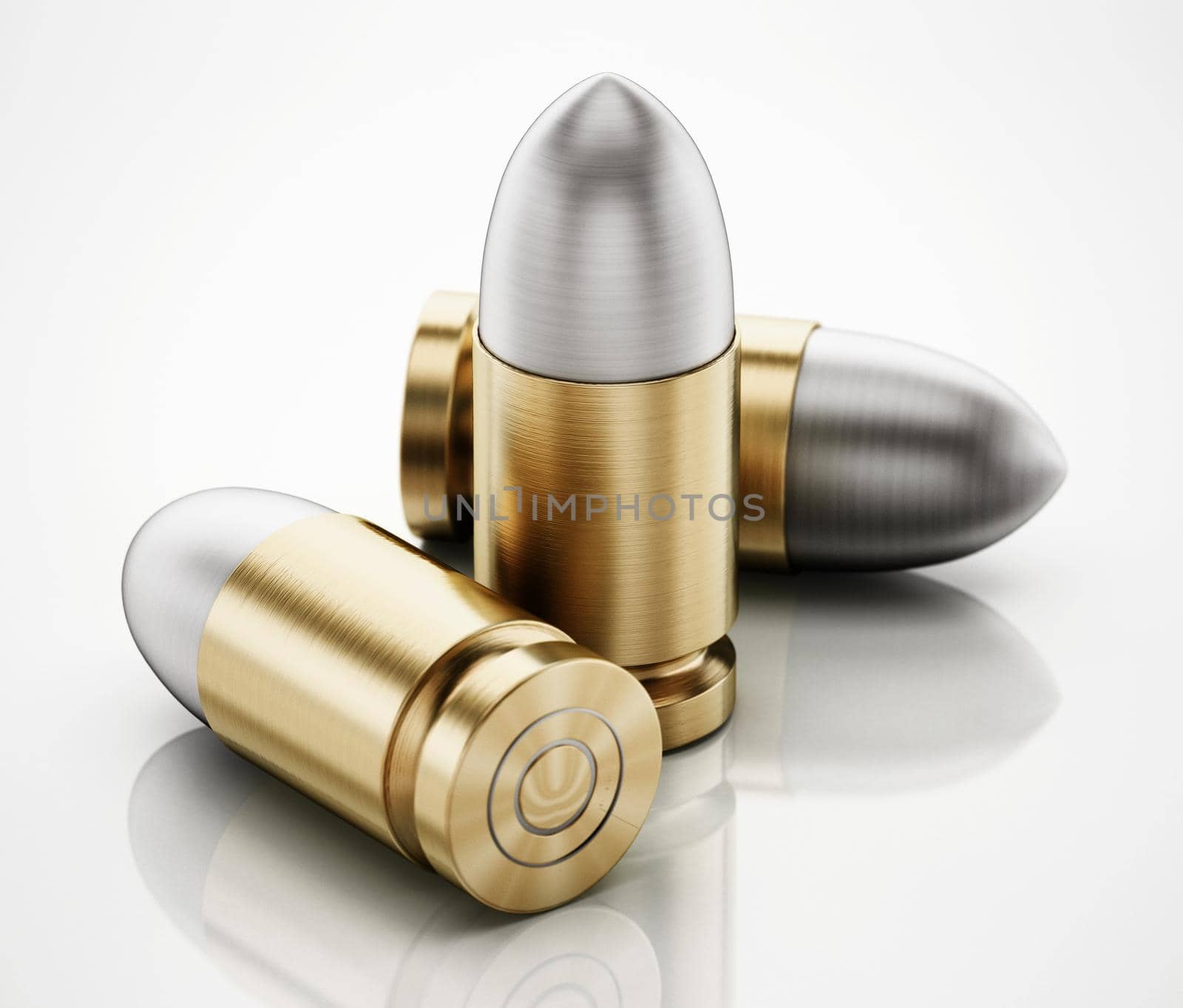 Generic bullets isolated on white background. 3D illustration by Simsek