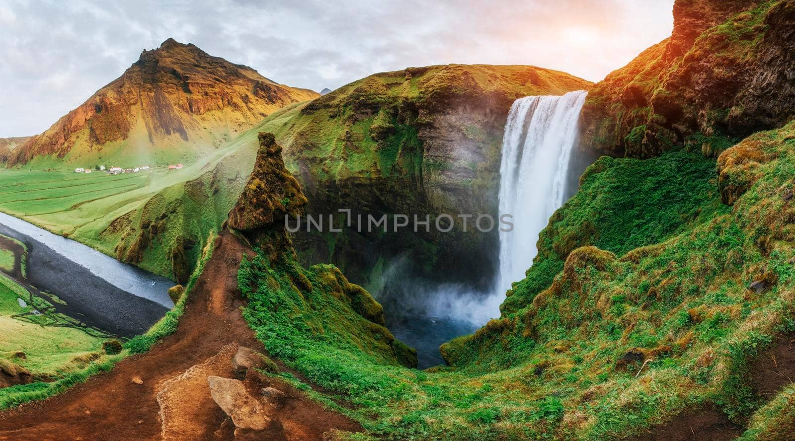 Great waterfall Skogafoss in south of Iceland near the town of Skogar