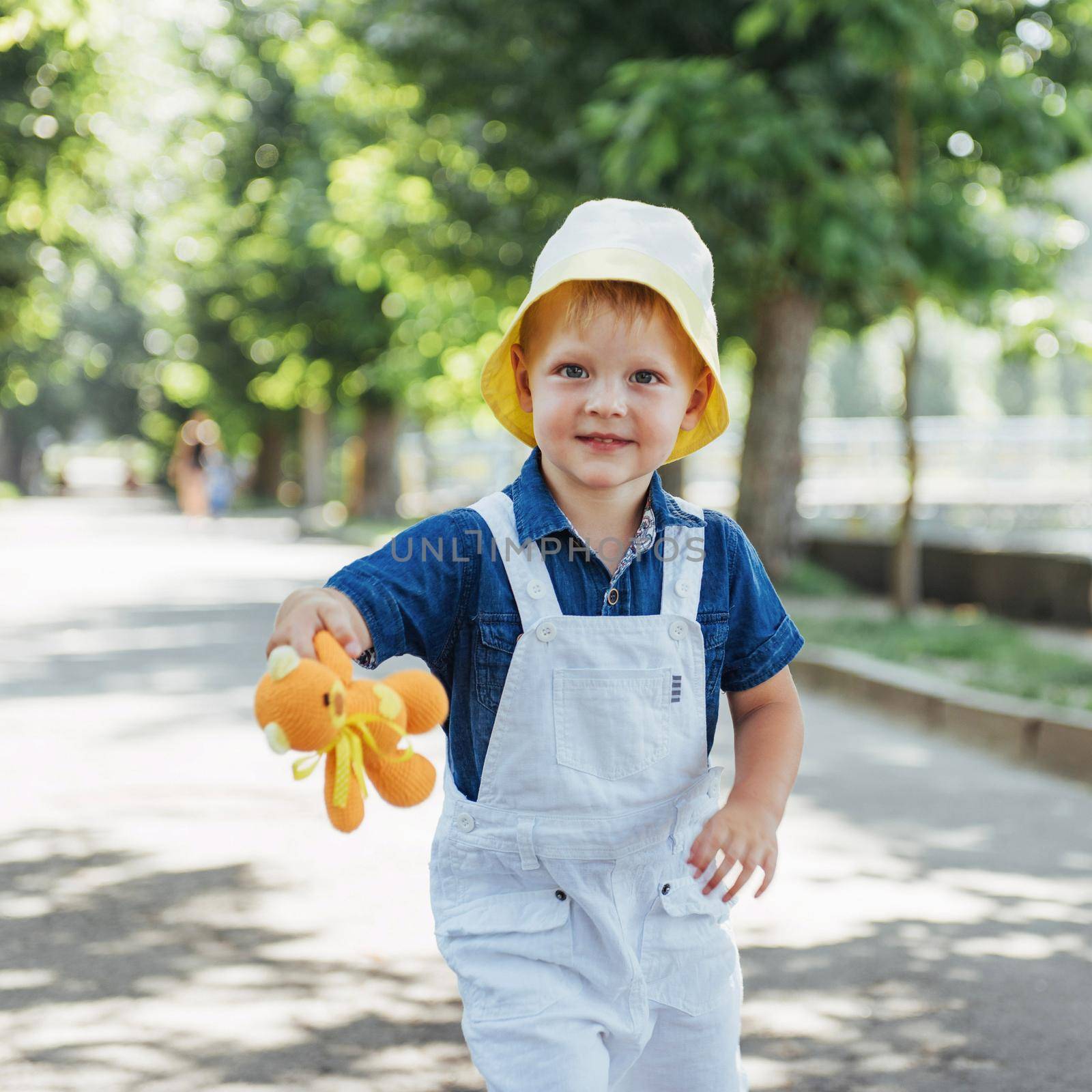 Cute boy posing for photo outdoors. Ukraine. Europe