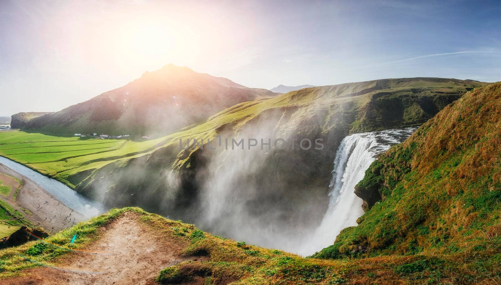 Great waterfall Skogafoss in south of Iceland near the town of Skogar