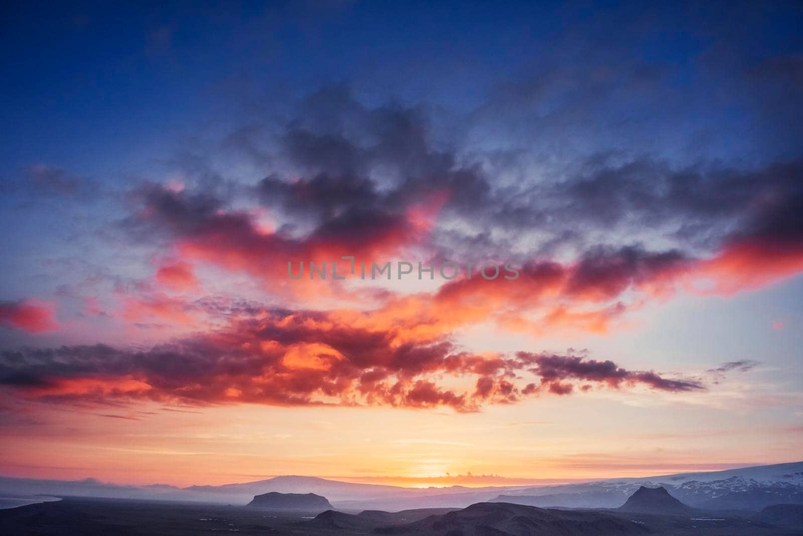 Scenic view of pink sunset. Beauty world