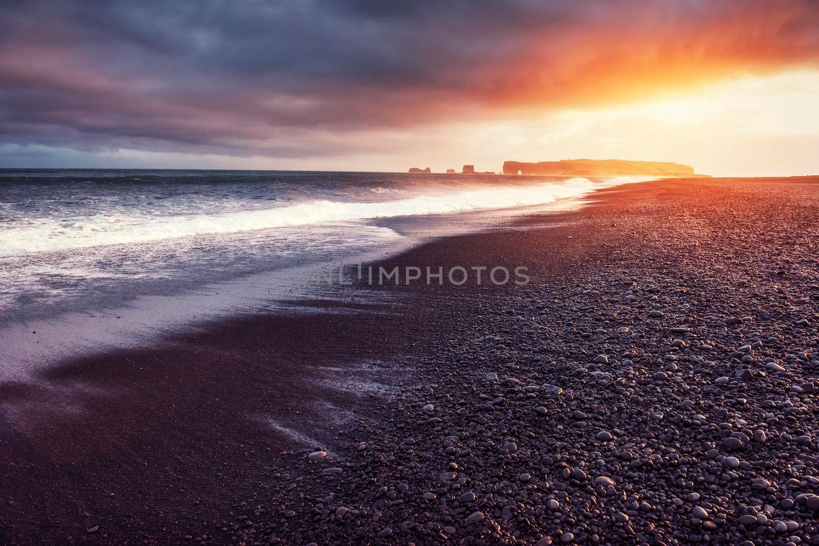 Reynisfjara black sand beach in Iceland. Beauty world