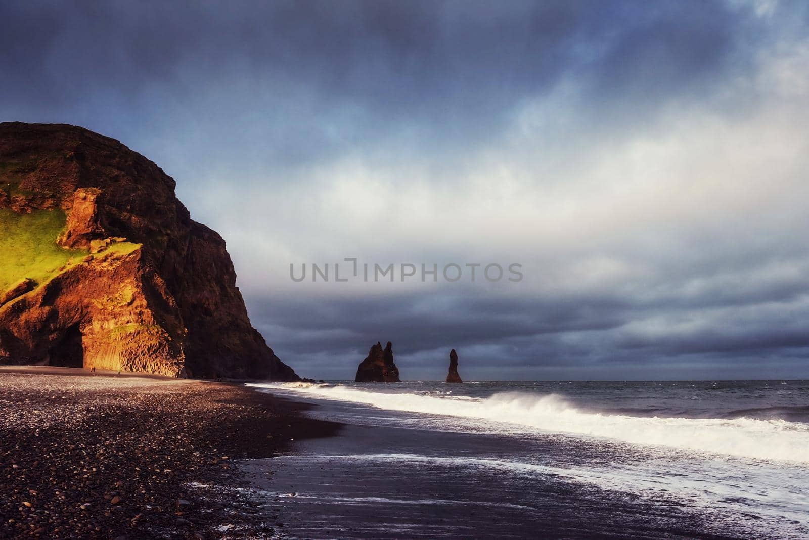 The Rock Troll Toes. Reynisdrangar cliffs. Black sand beach. Iceland