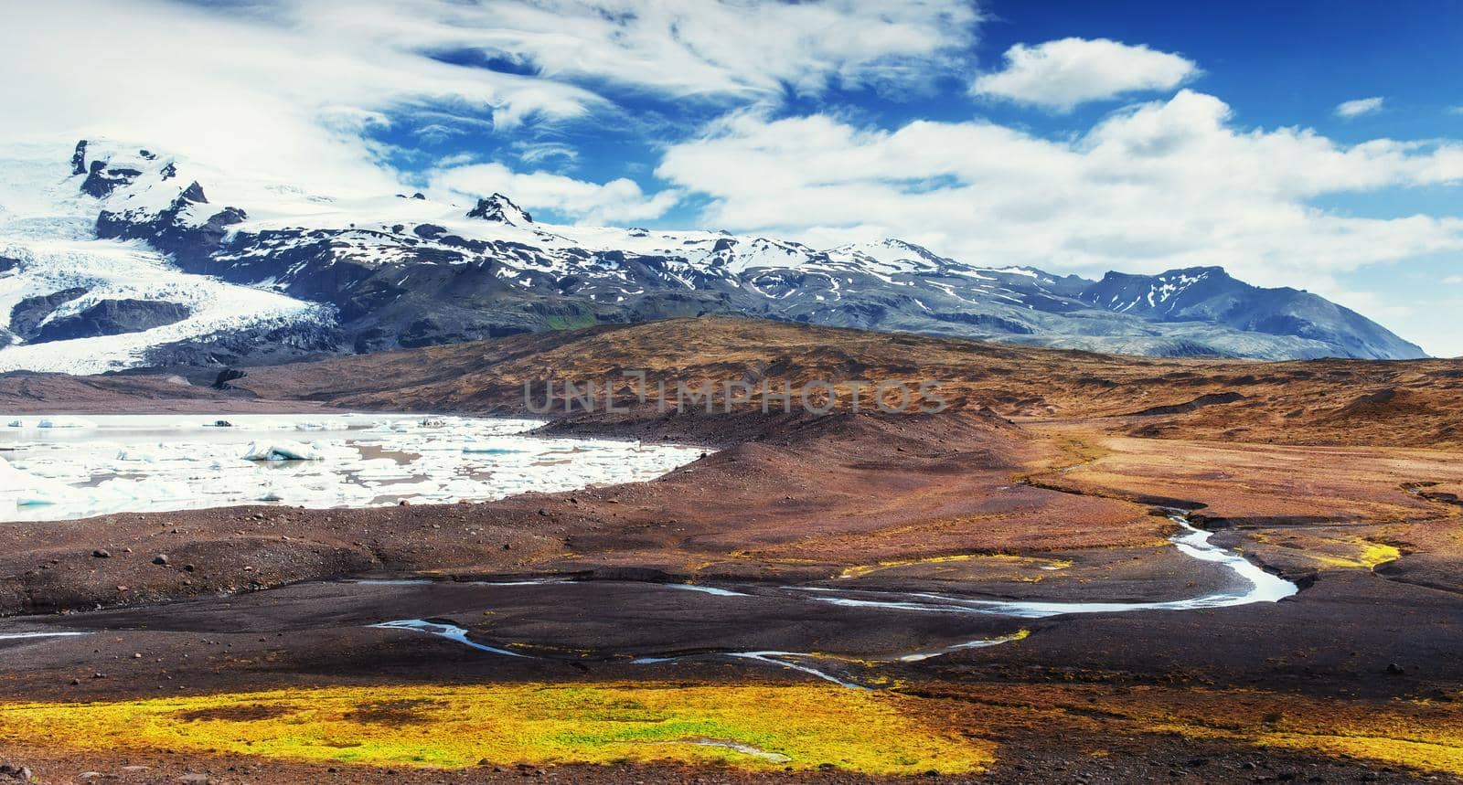 The beautiful landscape of mountains and rivers in Iceland