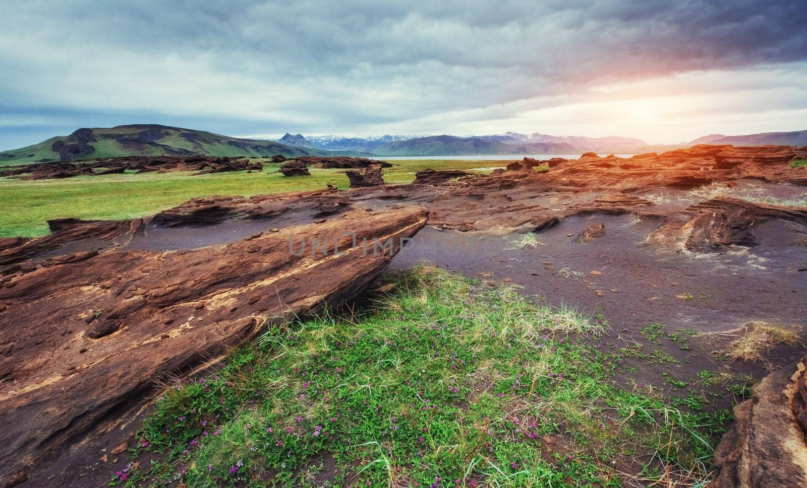 volcanic rocks in Iceland. Sunset. Beauty world