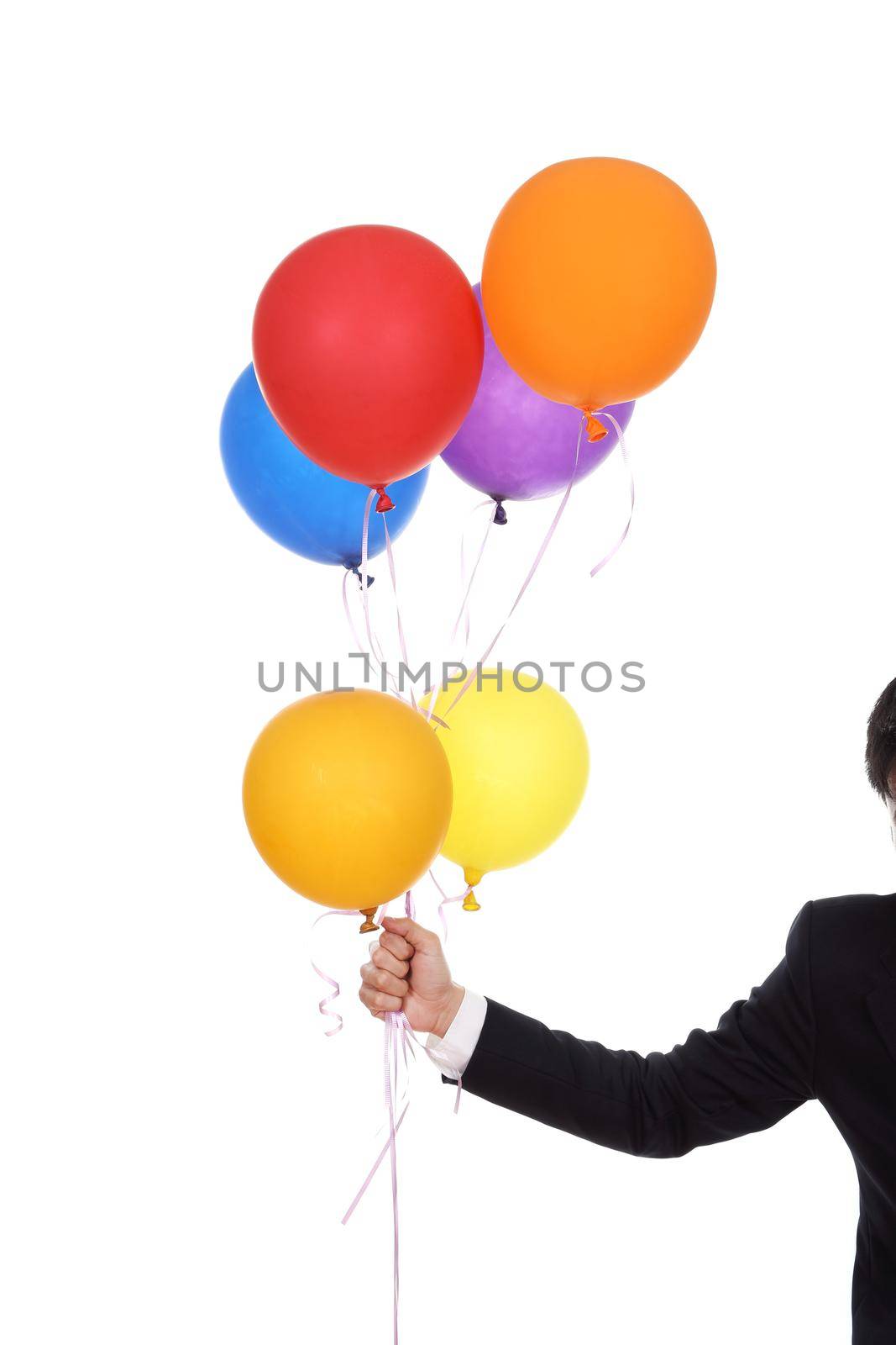 business hand with colorful balloons  by geargodz