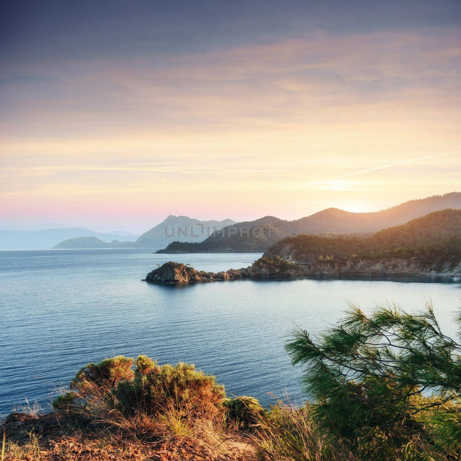 Panoramic view on sea coast. Beauty world Turkey