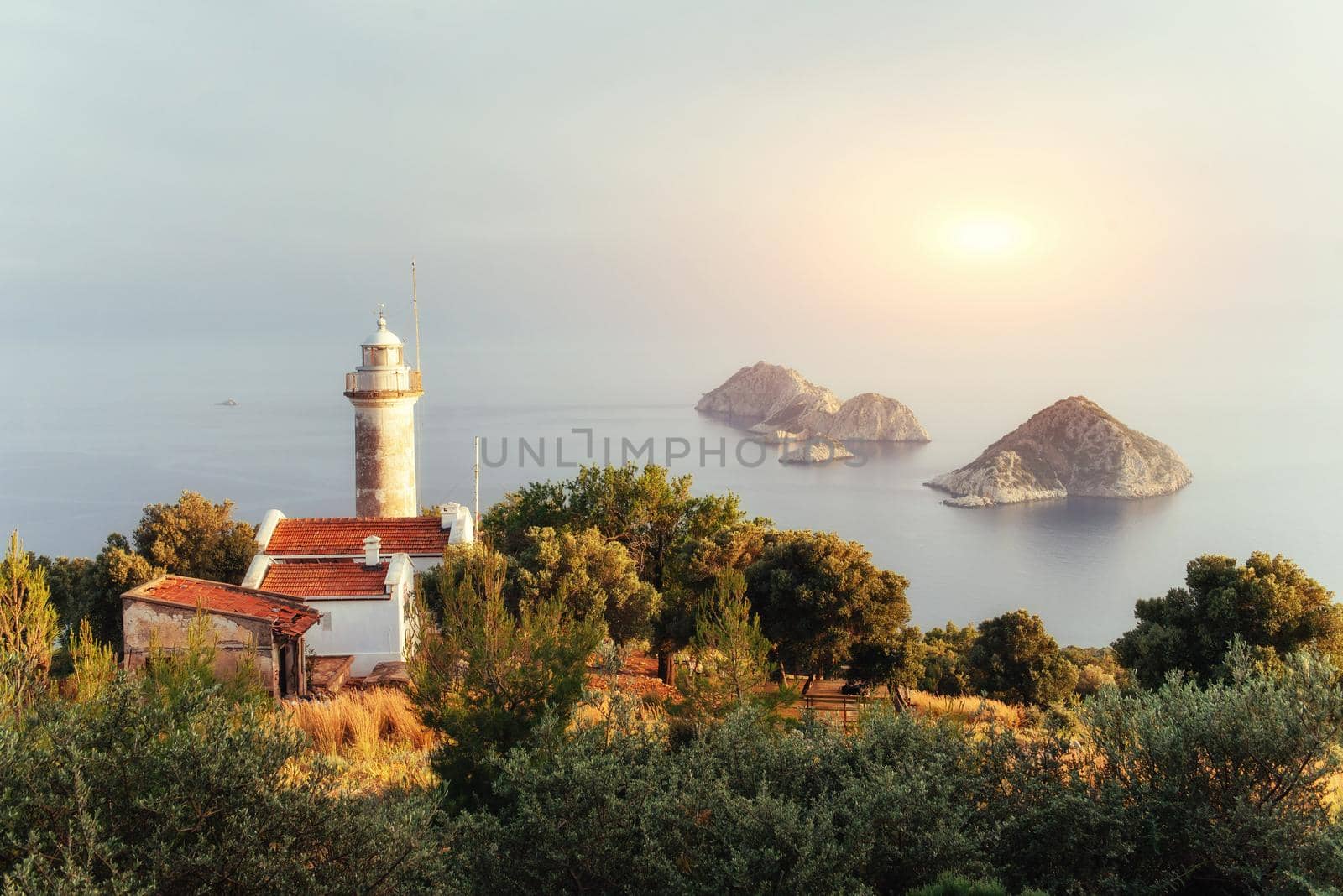 Lighthouse Gelidonya Peninsula in spring. Beautiful landscapes outdoors in Turkey and Asia. The landscape in the Mediterranean.