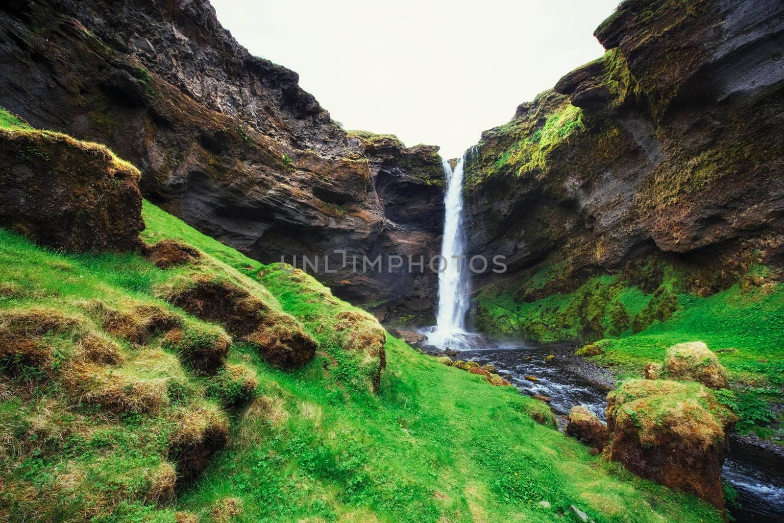 Fantastic landscape of mountains and waterfalls in Iceland.