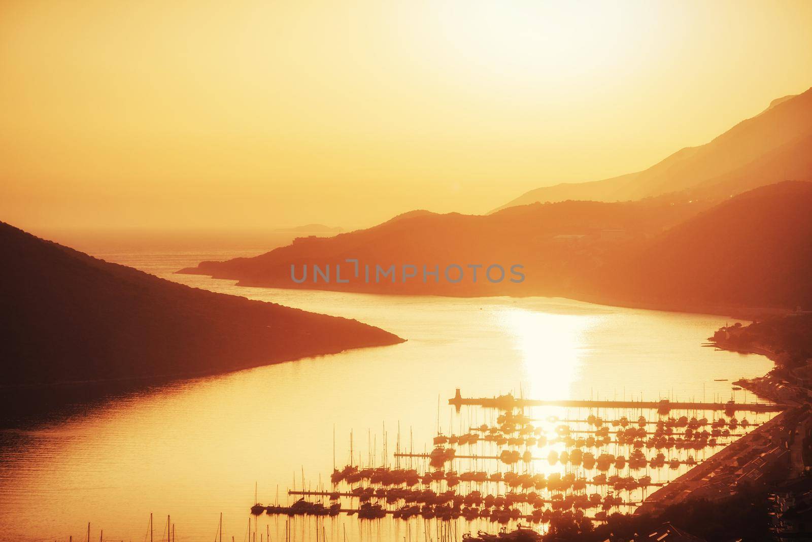 Ship pier at sunset. Beauty world Turkey