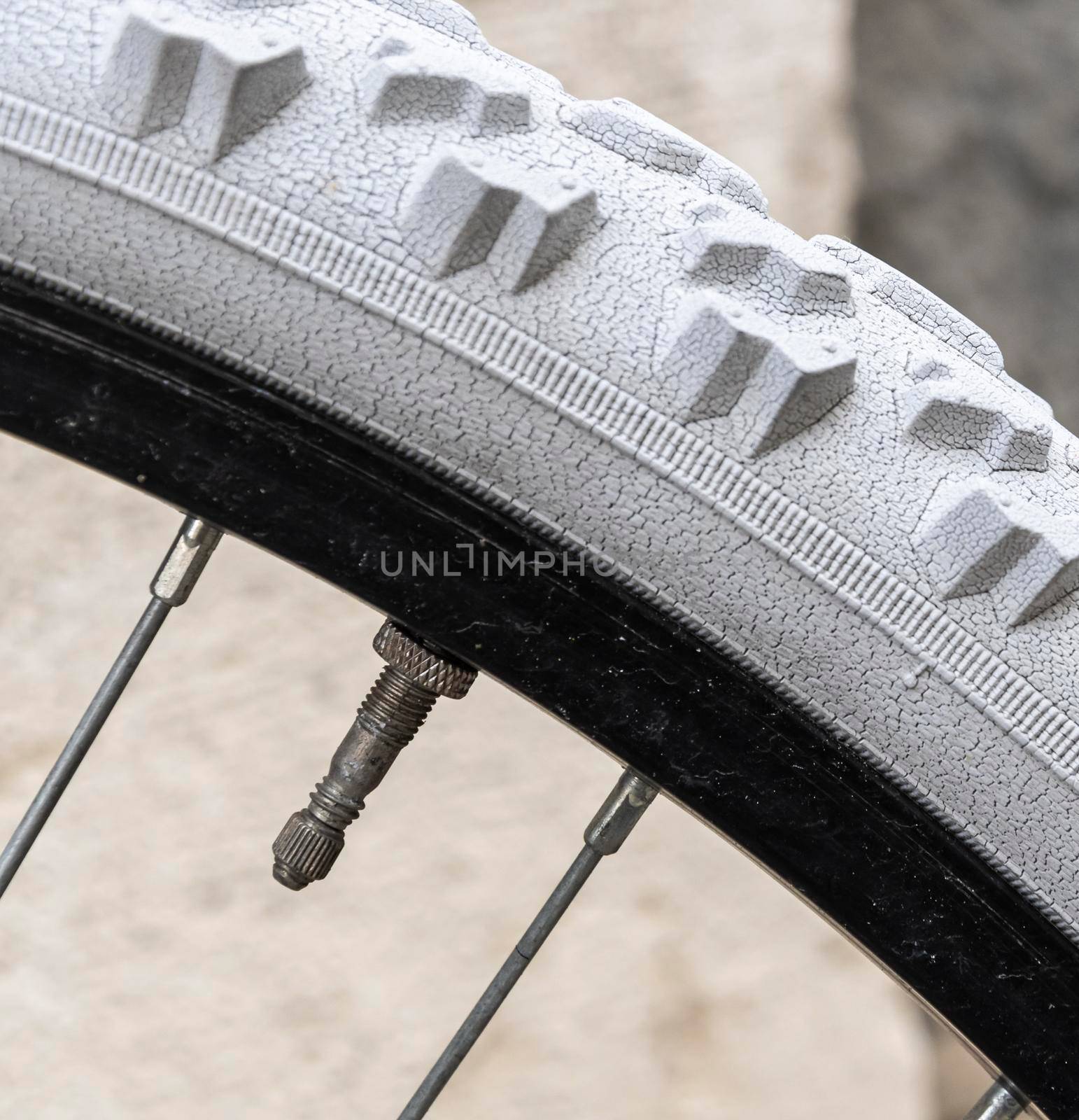 Close up on bicycle wheel air valve, nipple by Elenaphotos21