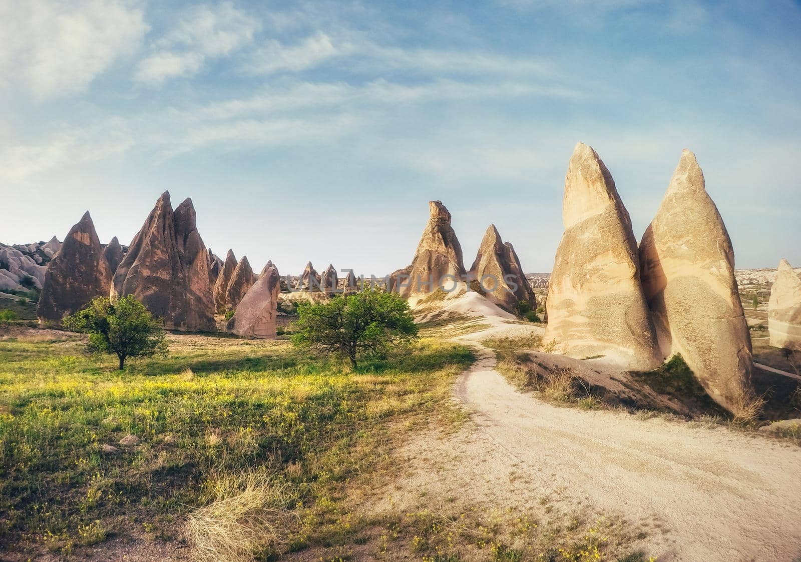 View of Cappadocia. Kappadokiets region, with its valleys, gorges, hills, located between the volcanic mountains in Goreme National Park. Turkey