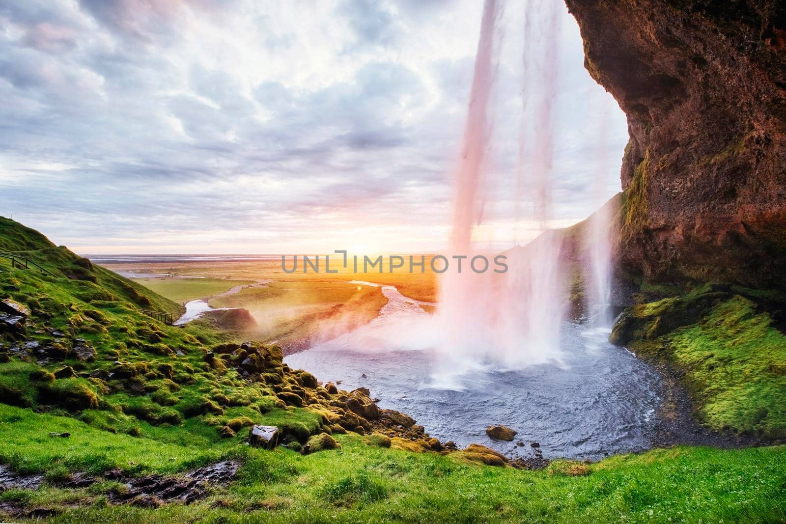 Seljalandfoss waterfall. Beautiful summer sunny day Iceland Europe