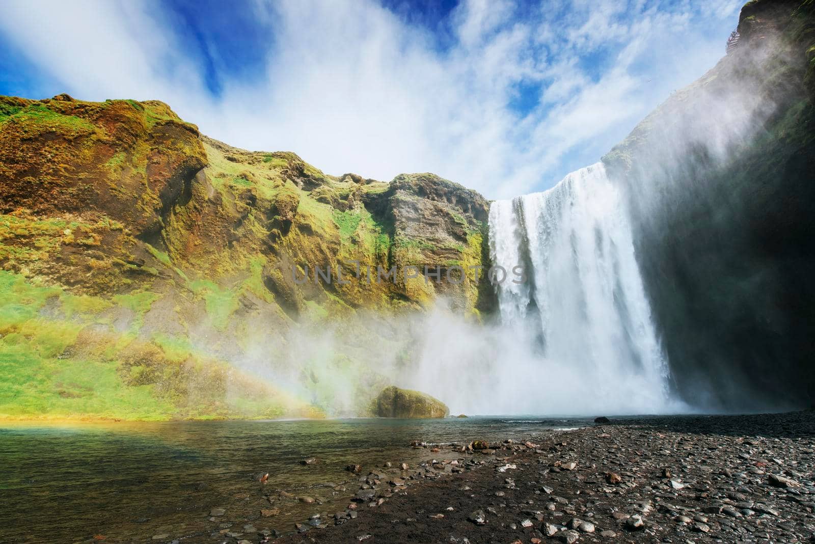 Great waterfall Skogafoss in south of Iceland near the town of Skogar