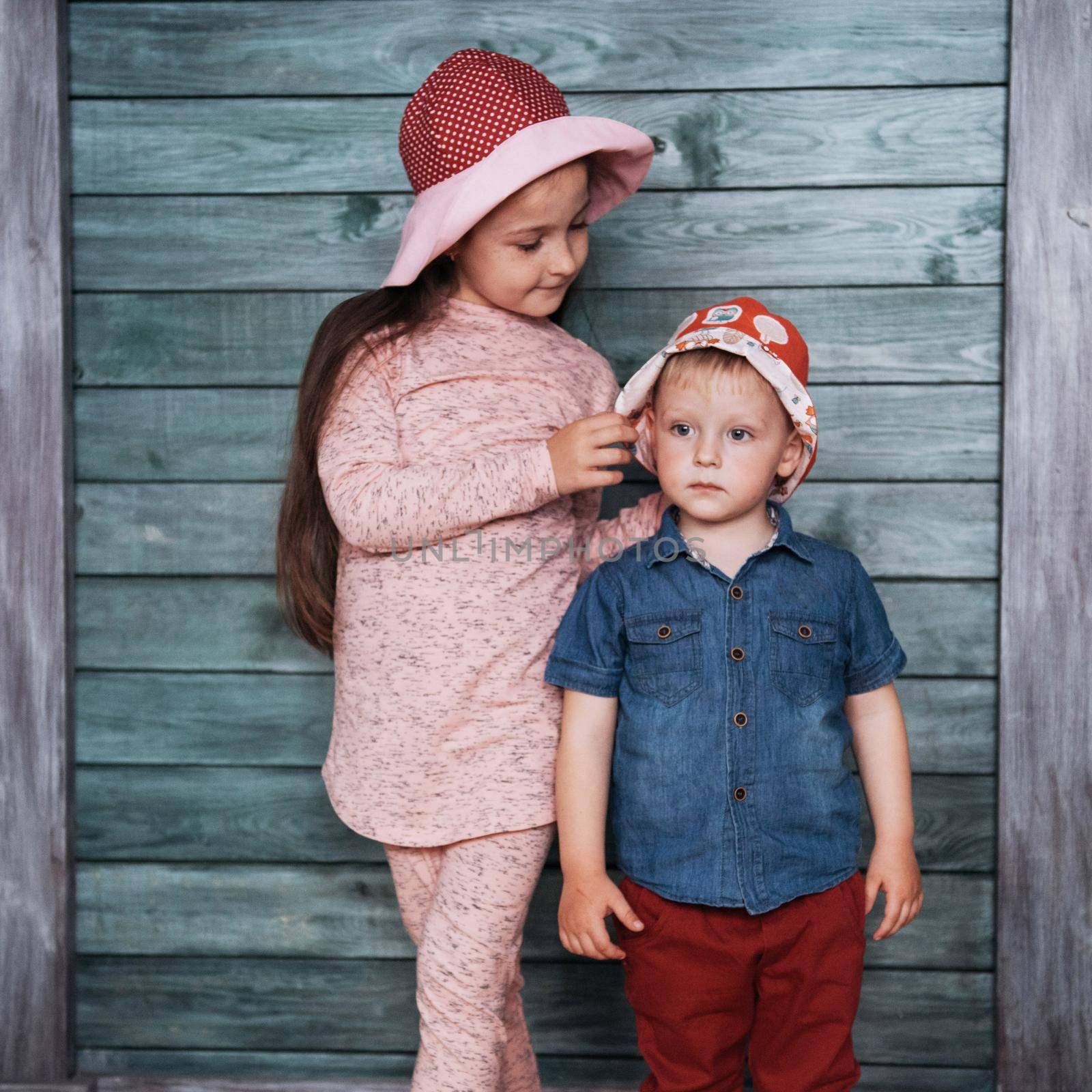 Happy young children siblings. Beautiful exhibition. Ukraine Europe