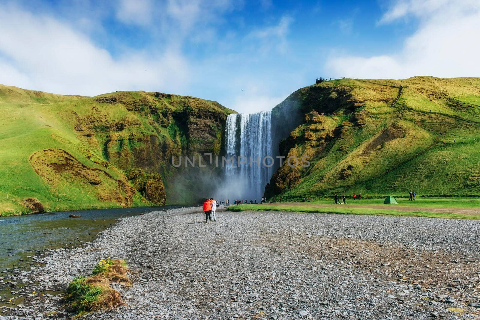 Great waterfall Skogafoss in south of Iceland near the town of Skogar