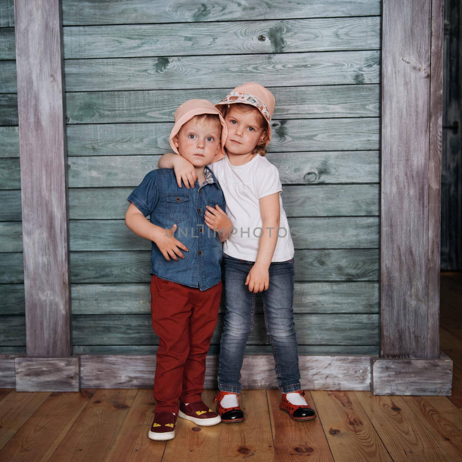 Happy young children siblings. Beautiful exhibition. Ukraine Europe