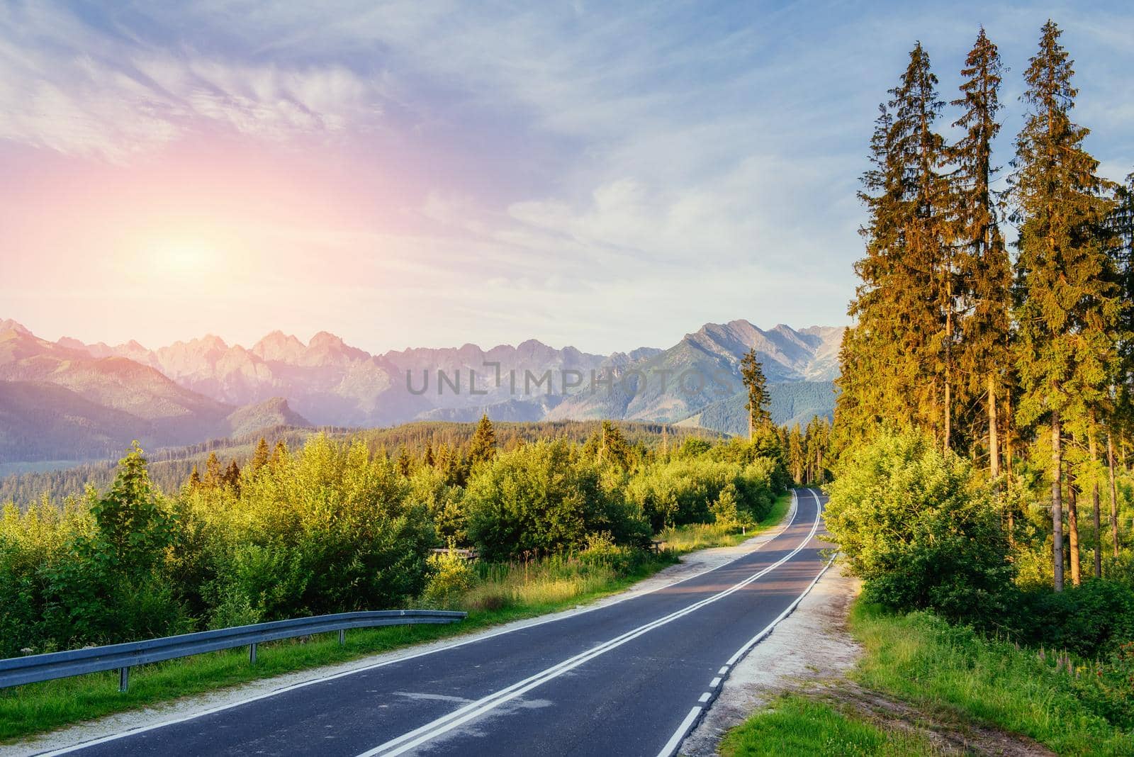 colorful road in mountains. Carpathian Ukraine Europe