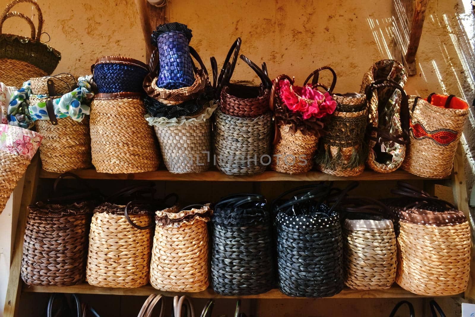 The wicker baskets in the market