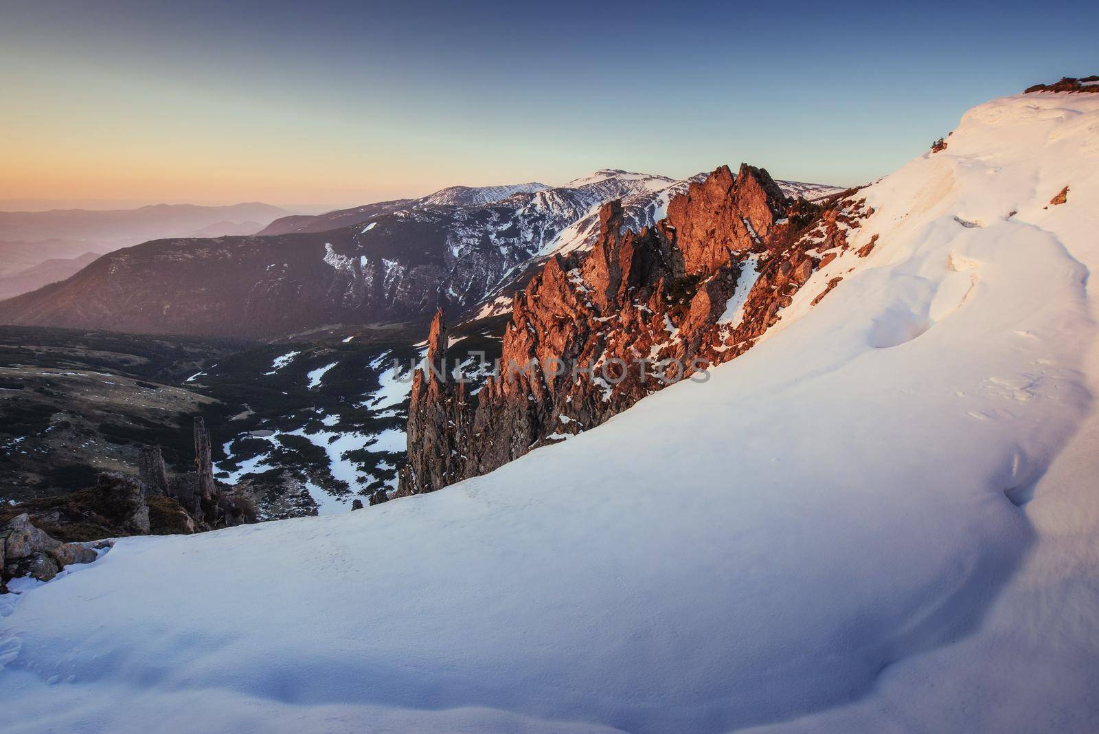 Colorful spring landscape of mountain ranges in the Carpathians national park. Ukraine, Europe.