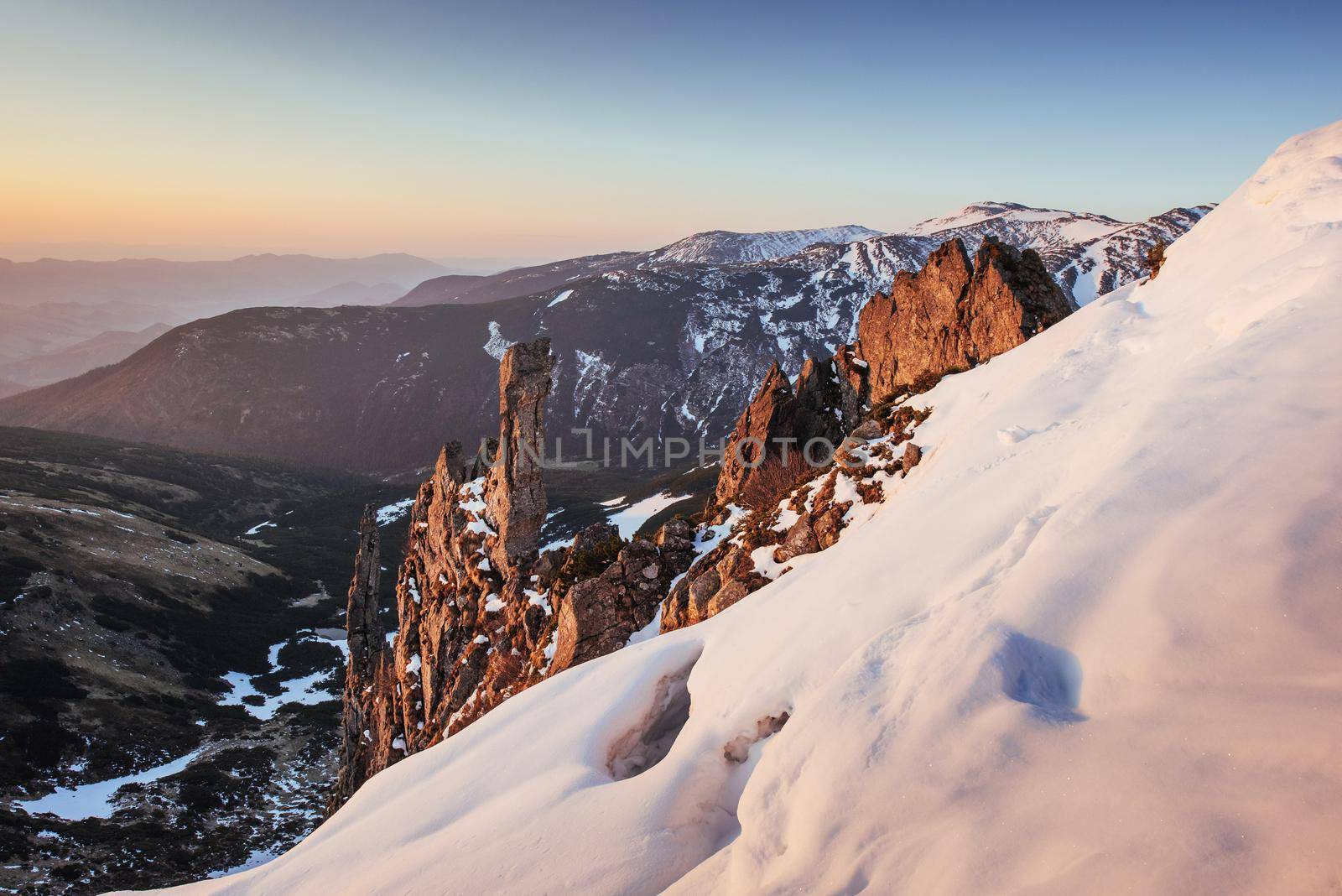 Colorful spring landscape of mountain ranges in the Carpathians national park. Ukraine, Europe.