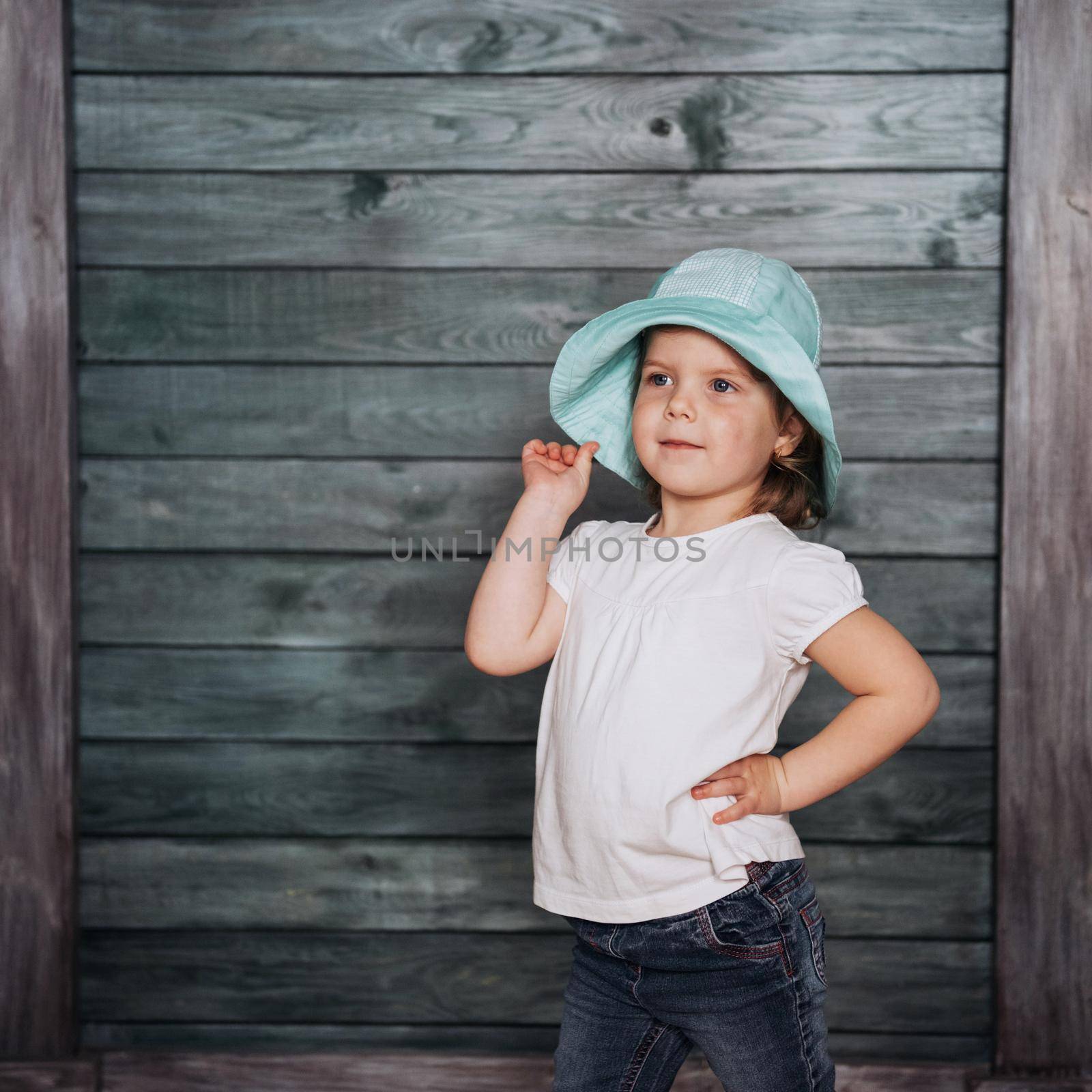 Fashion little girl baby dressed in summer in Panama. by Standret