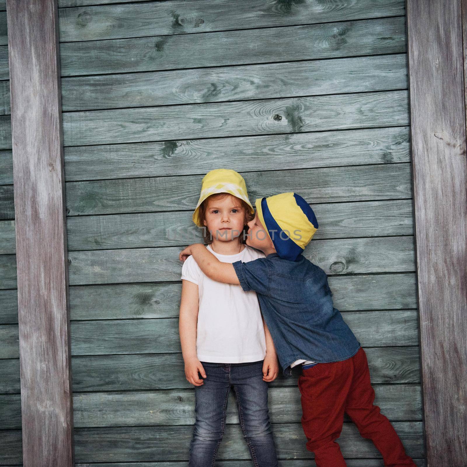 Happy young children siblings. Beautiful exhibition. Ukraine Europe