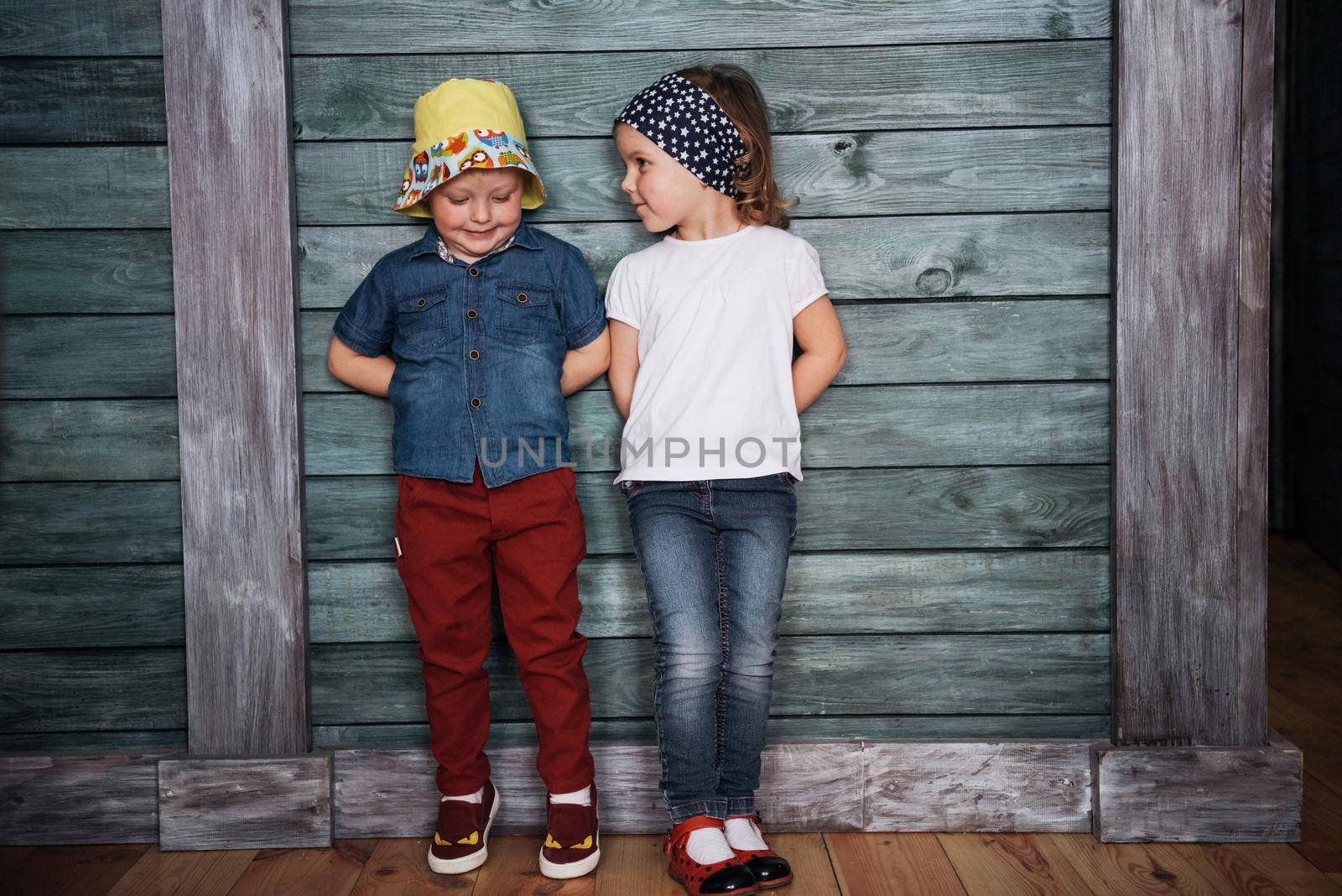 Happy young children siblings. Beautiful exhibition. Ukraine Europe