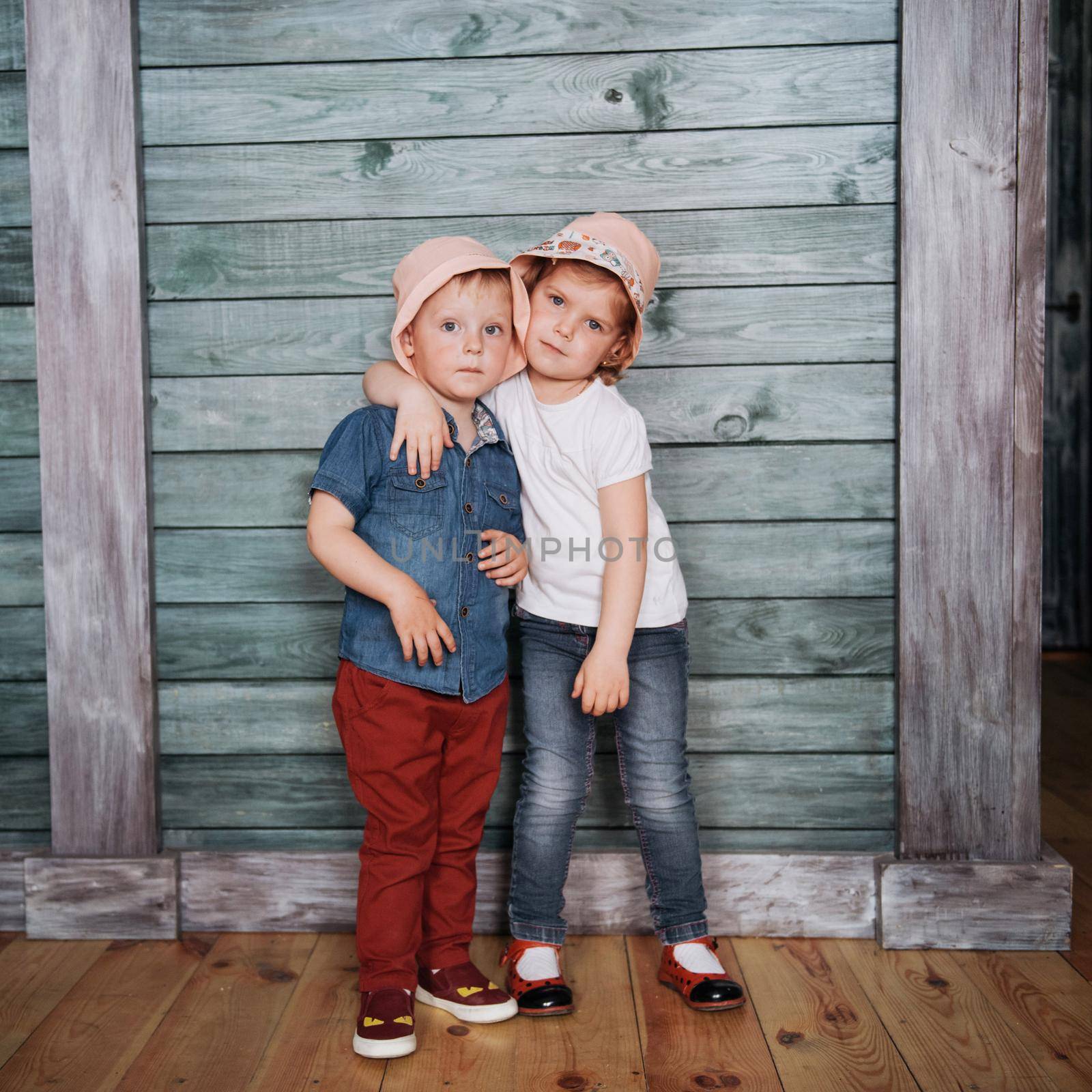 Happy young children siblings. Beautiful exhibition. Ukraine Europe