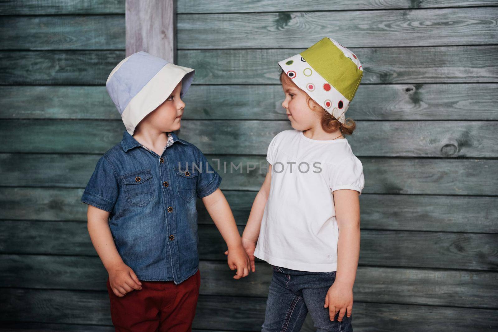 Happy young children siblings. Beautiful exhibition. Ukraine Europe
