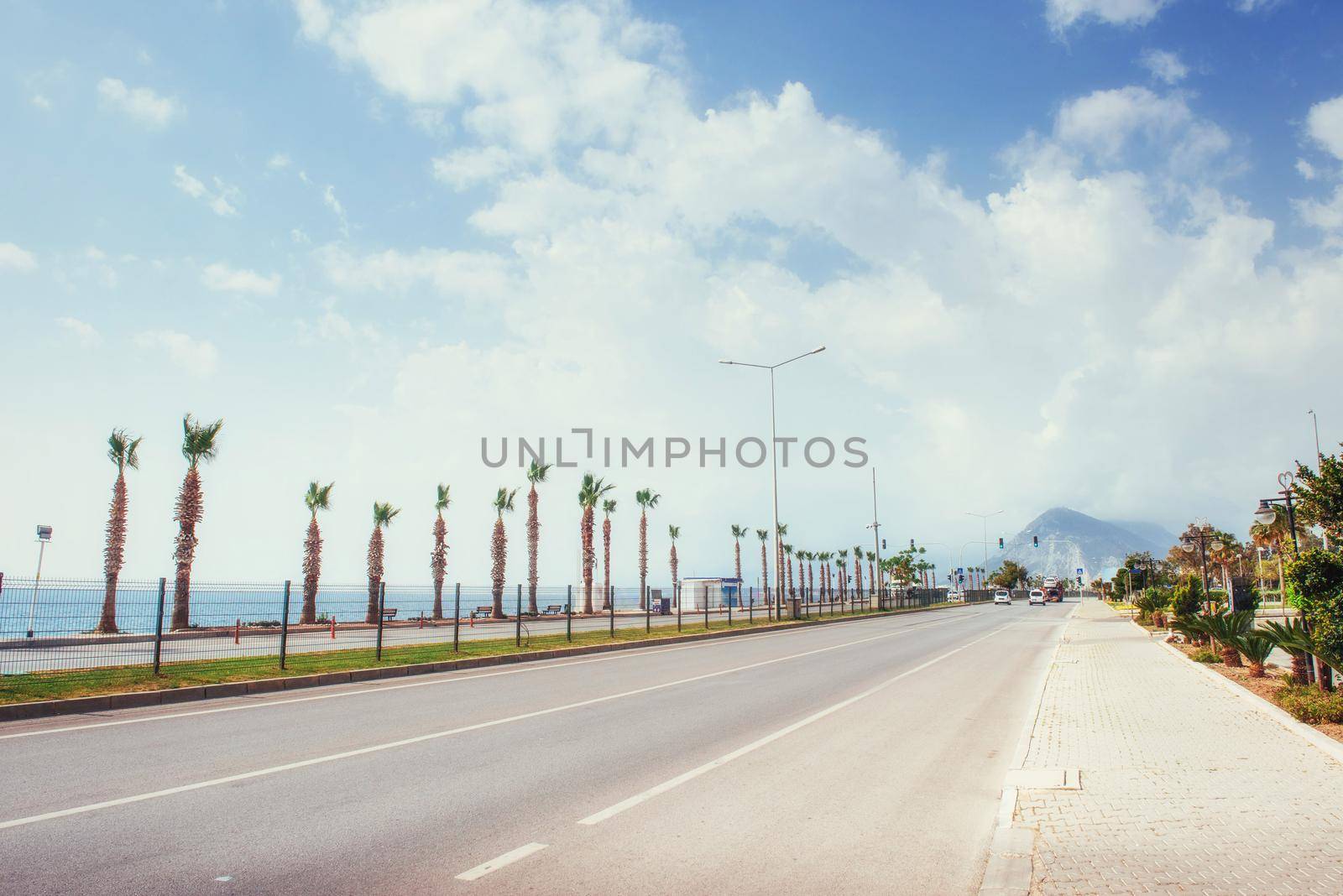 Beautiful Asphalt road that runs along the sea.