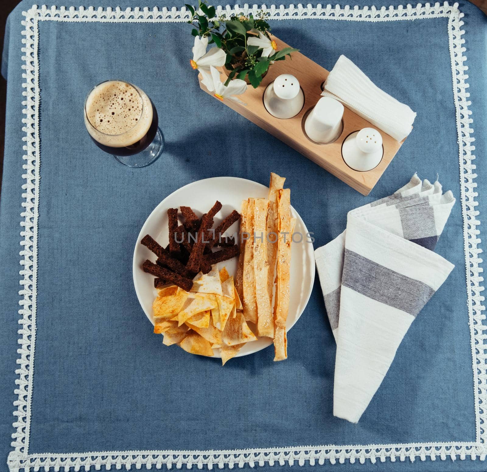 chips and crackers to beer. Advertising shooting menu.